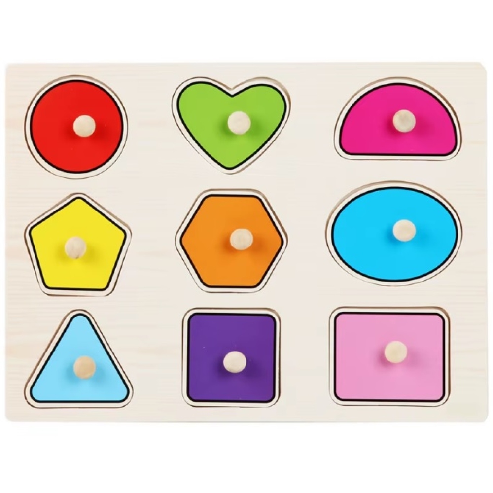 Drevené detské puzzle s úchytom - geometrické tvary