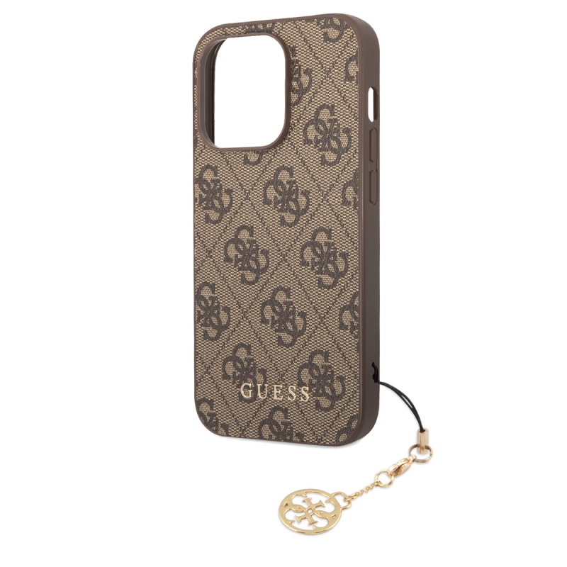 Guess 4G Charm Zadný Kryt pre iPhone 14 Pro Tone on Tone Brown