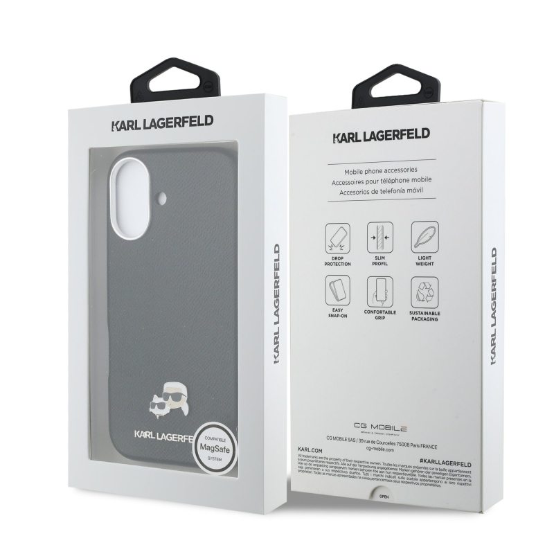 Karl Lagerfeld PU Karl and Choupette Heads Pins MagSafe Back Cover pre iPhone 17 Black