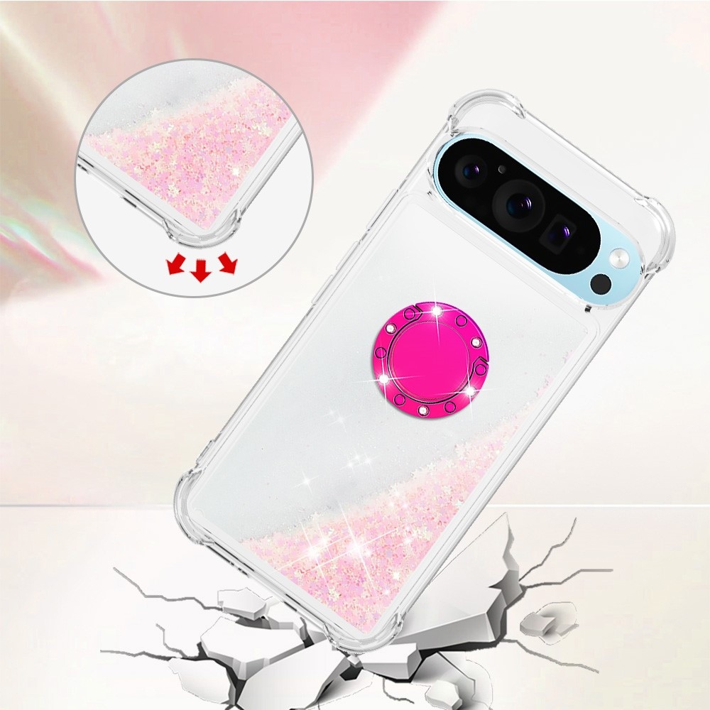 Glitt presýpací gélový obal s krúžkom na prst na Google Pixel 10 - ružový/hviezdičky