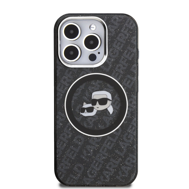 Karl Lagerfeld IML K&CH Heads Repeated Logo MagSafe Zadný Kryt pre iPhone 15 Pro Black