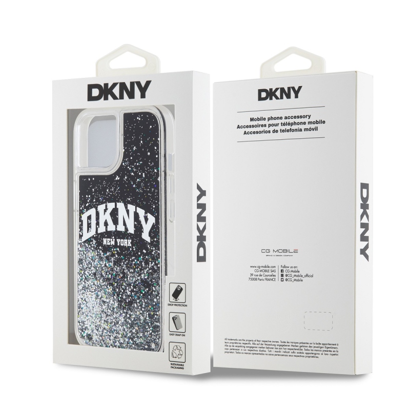 DKNY Liquid Glitter Arch Logo Zadný Kryt pre iPhone 14 Black