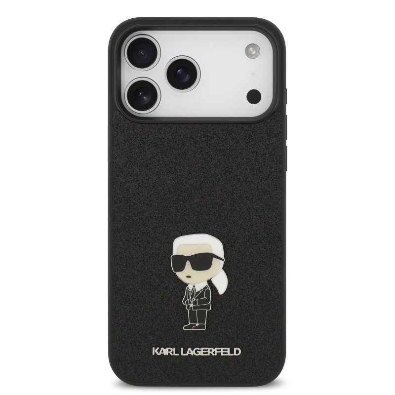 Karl Lagerfeld Fixed Glitter Metal Ikonik Zadný Kryt pre iPhone 17 Pro Max Black