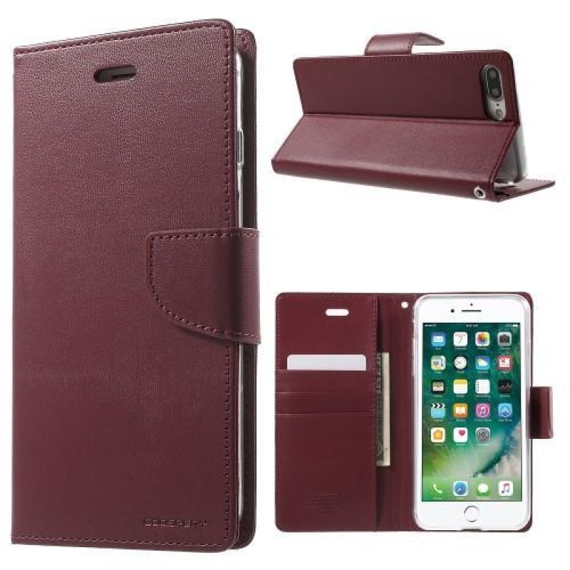 Diary PU kožené puzdro s magnetickým zapínaním na iPhone 7 Plus a iPhone 8 Plus - vínové