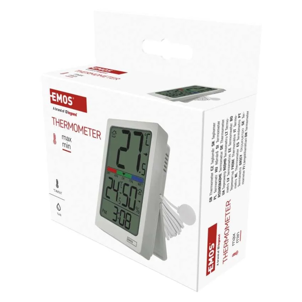 Digitálny teplomer s vlhkomerom, drôtové čidlo, budík E0558P
