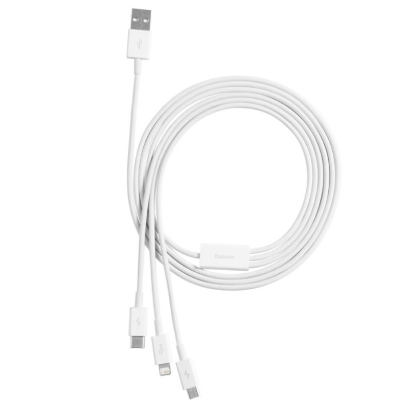 Baseus CAMLTYS-02 Superior Fast Charging Dátový Kábel 3v1 USB-C, Lightning, MicroUSB 1.5m White