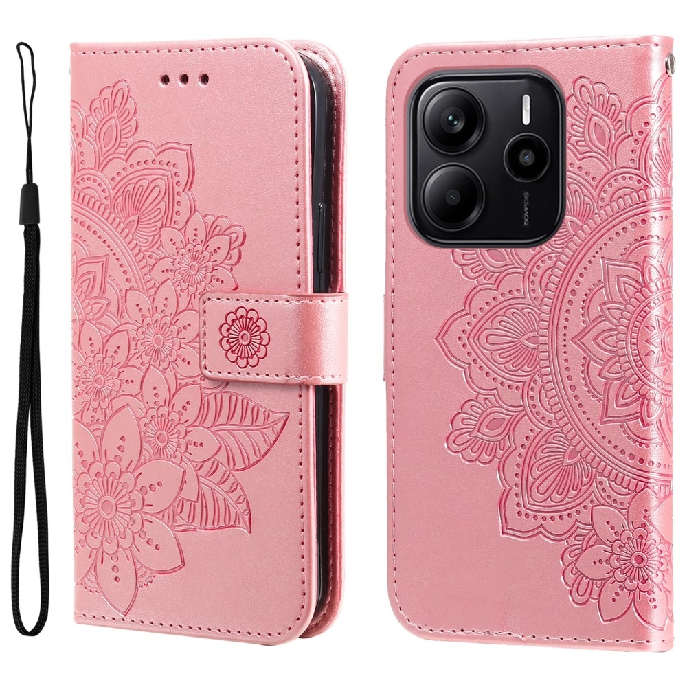 Floral knižkové púzdro na Xiaomi Redmi Note 14 - ružové