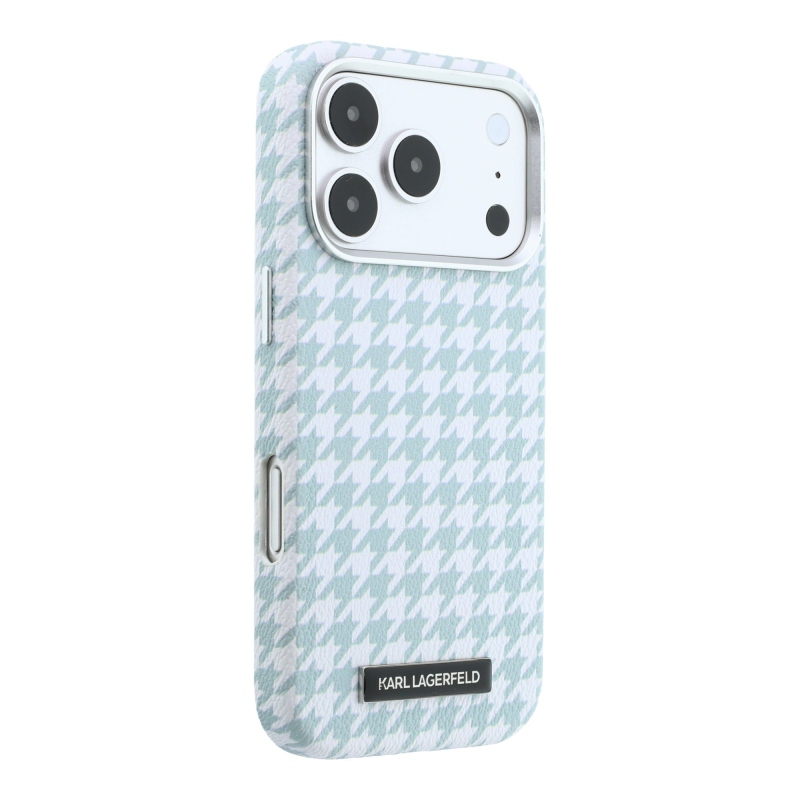 Karl Lagerfeld PU Houndstooth Resin Plate Zadný kryt MagSafe pre iPhone 17 Pro Blue
