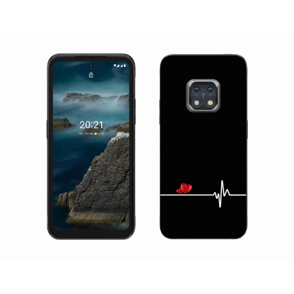 Gélový kryt mmCase na Nokia XR20 - srdce a tep čierne pozadie