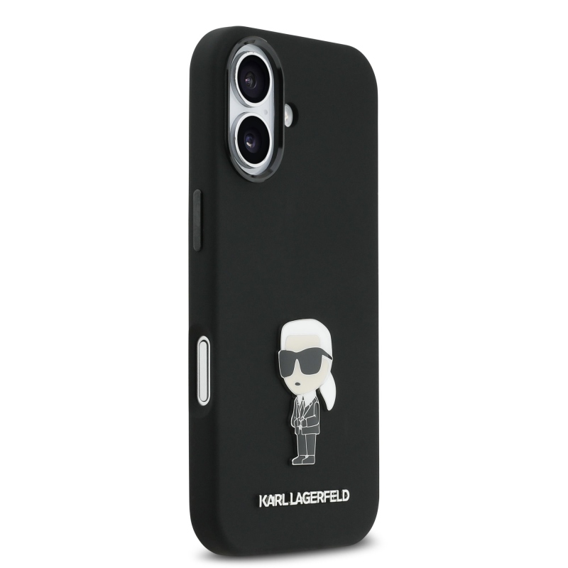 Karl Lagerfeld Liquid Silicone Metal Ikonik Zadný kryt pre iPhone 17 Black