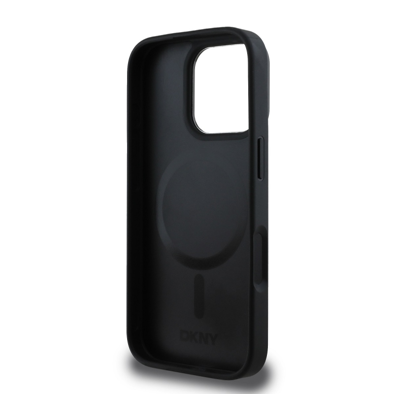 DKNY PU Leather Stack Logo Magsafe Zadný Kryt pre iPhone 16 Pro Black