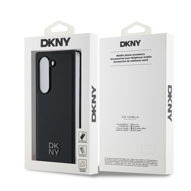 DKNY PU Leather Stack Logo MagSafe Zadný Kryt pre Samsung Galaxy Z Fold 6 Black