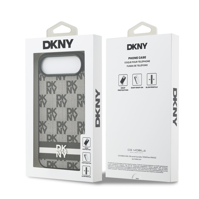 DKNY PU kožený zadný kryt s károvaným vzorom a pruhmi pre iPhone Air Black