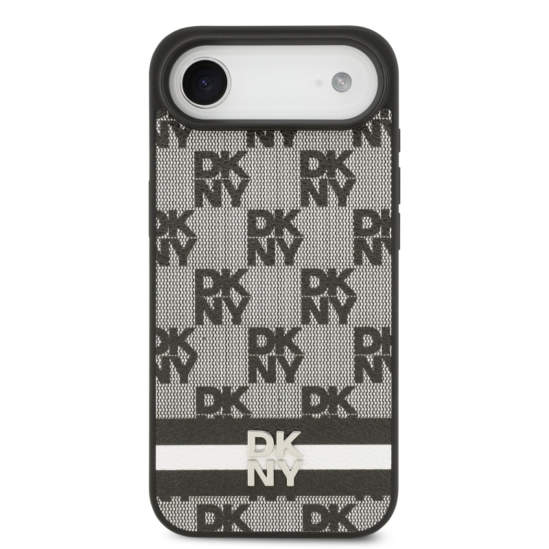DKNY PU kožený zadný kryt s károvaným vzorom a pruhmi pre iPhone Air Black