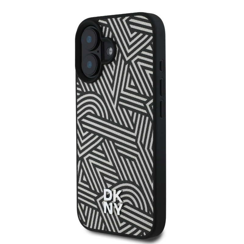 DKNY PU kožený zadný kryt Crosswalk Pattern Magsafe pre iPhone 16 Ivory
