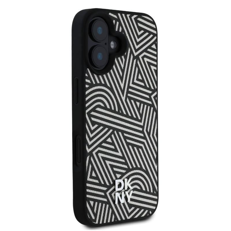 DKNY PU kožený zadný kryt Crosswalk Pattern Magsafe pre iPhone 16 Ivory