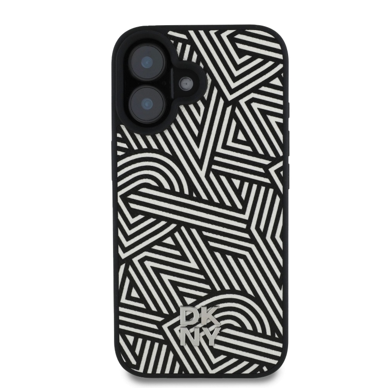 DKNY PU kožený zadný kryt Crosswalk Pattern Magsafe pre iPhone 16 Ivory