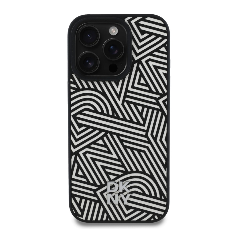 DKNY PU kožený zadný kryt Crosswalk Pattern Magsafe pre iPhone 16 Pro Ivory
