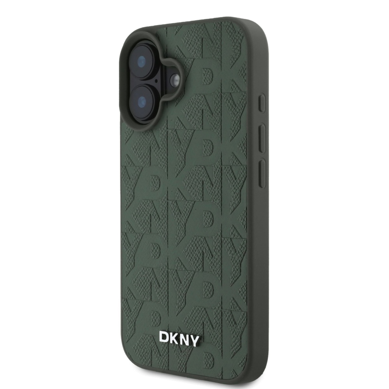 DKNY PU Leather Grid Pattern Magsafe Zadný Kryt pre iPhone 16 Green