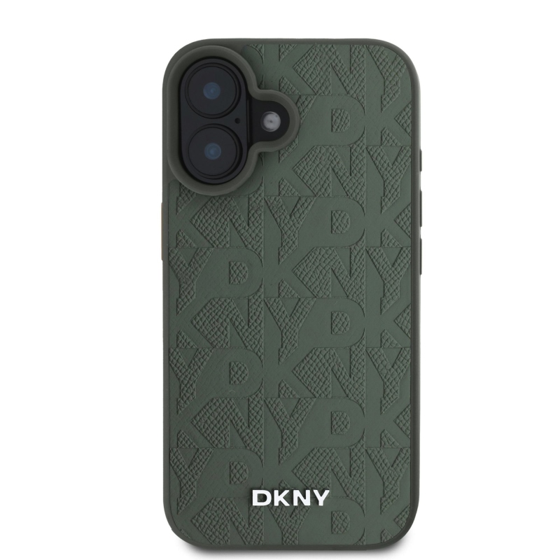 DKNY PU Leather Grid Pattern Magsafe Zadný Kryt pre iPhone 16 Green