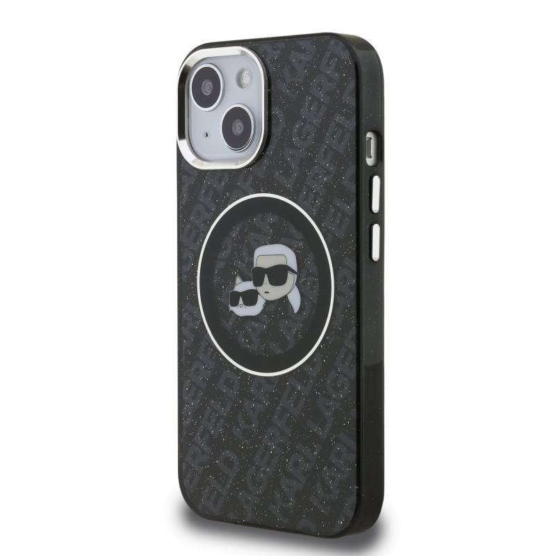 Karl Lagerfeld IML K&CH Heads Repeated Logo MagSafe Zadný Kryt pre iPhone 15 Black