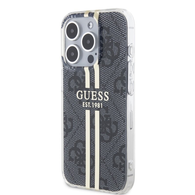 Guess IML 4G Gold Stripe Zadný Kryt pre iPhone 15 Pro Black