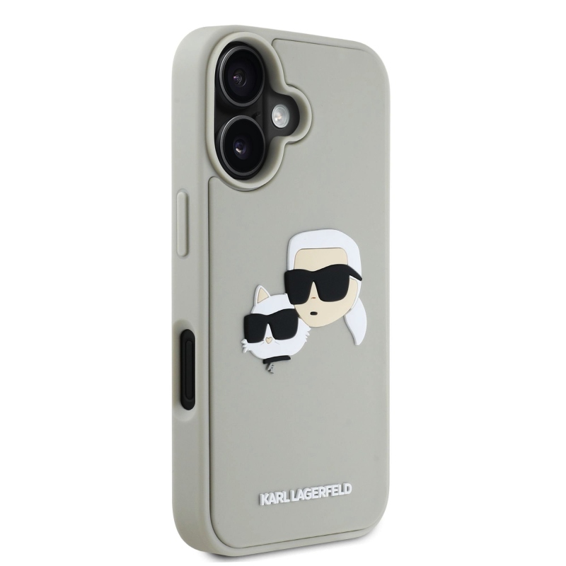 Karl Lagerfeld 3D Rubber Double Heads Zadný Kryt pre iPhone 16 Beige