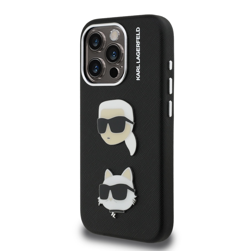 Karl Lagerfeld Grained PU K&CH Heads Zadný Kryt pre iPhone 15 Pro Max Black