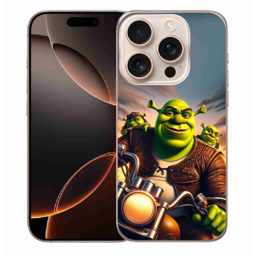 Gélový kryt mmCase na iPhone 16 Pro Max - shrek na motorke