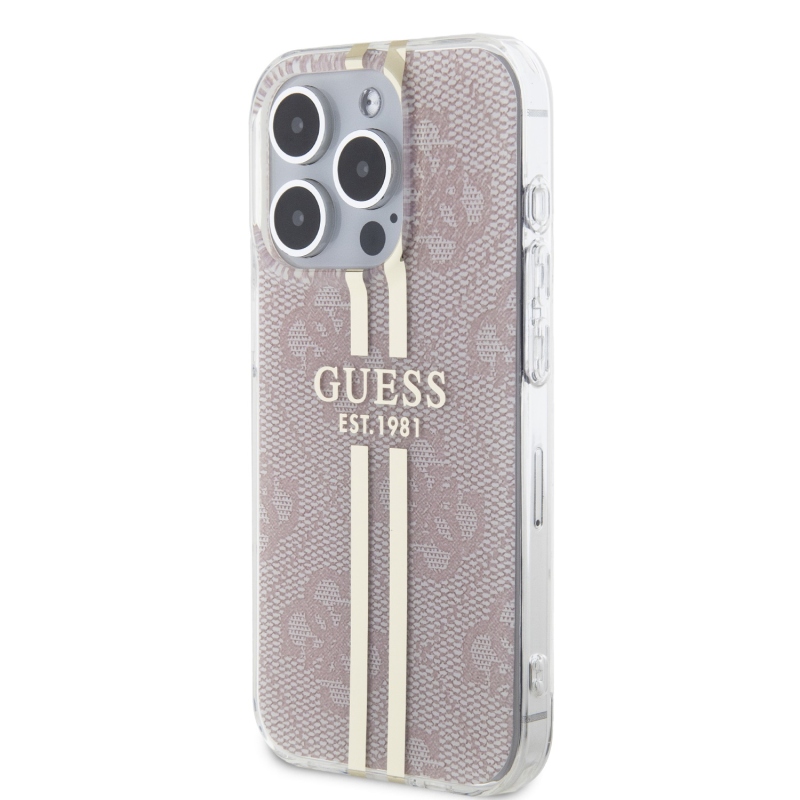 Guess IML 4G Gold Stripe Zadný Kryt pre iPhone 15 Pro Pink