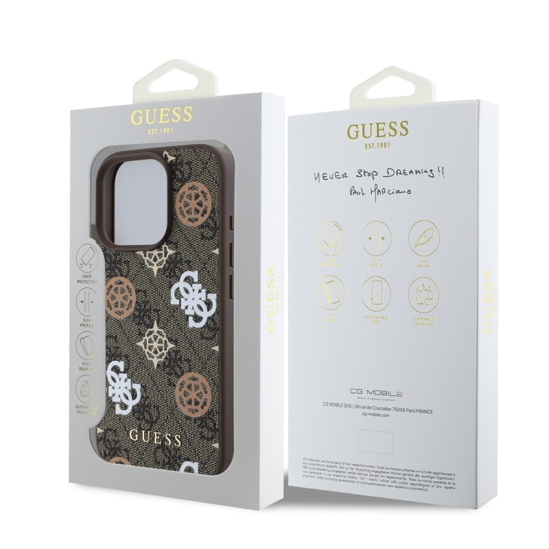 Guess PU 4G Peony MagSafe Zadný Kryt pre iPhone 16 Pro Brown