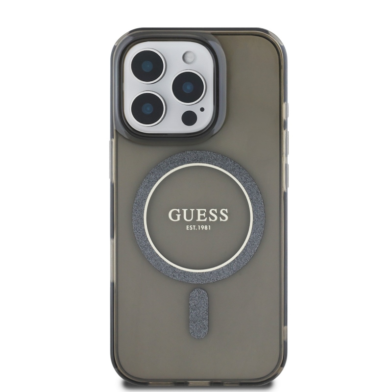 Guess IML Glitter Ring MagSafe Zadný Kryt pre iPhone 16 Pro Max Black