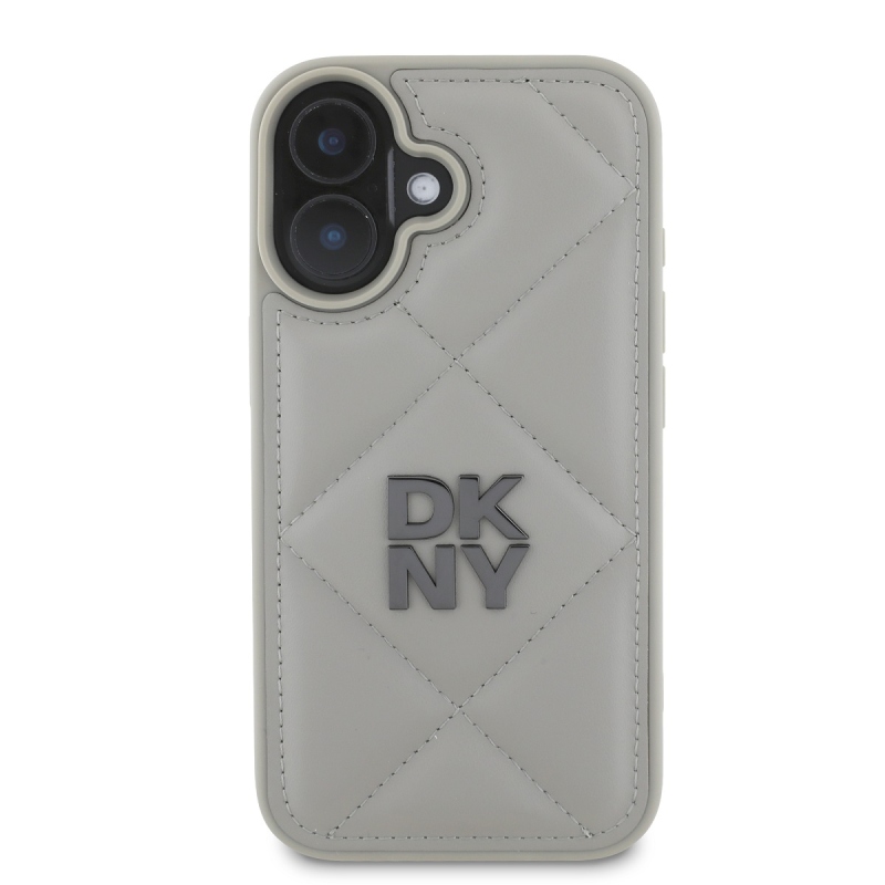 DKNY PU Leather Quilted Stack Logo Zadný Kryt pre iPhone 16 Plus Grey