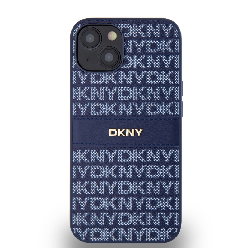 DKNY PU Leather Repeat Pattern Tonal Stripe Zadný Kryt pre iPhone 14 Blue