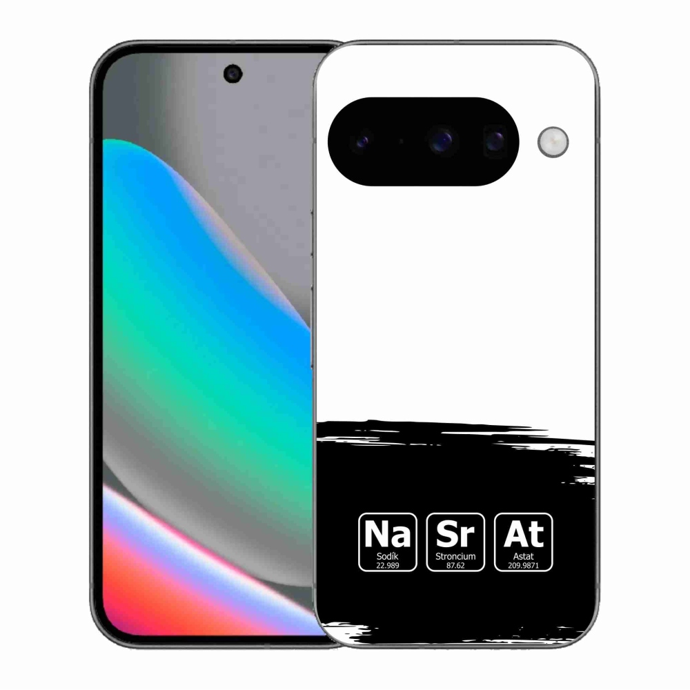 Gélový kryt mmCase na Google Pixel 10 - chemické prvky čiernobiele pozadie