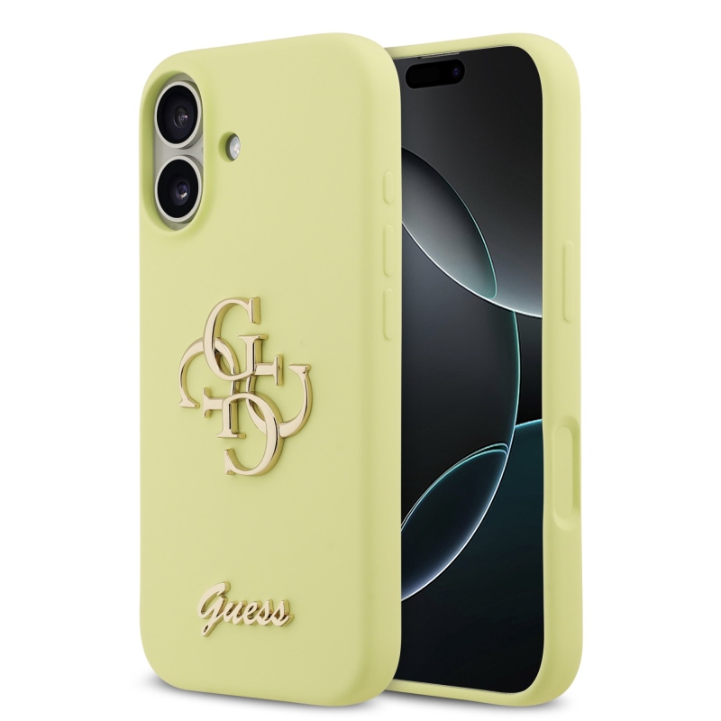 Guess Liquid Silicone 4G Metal Logo Zadný kryt pre iPhone 17 Yellow