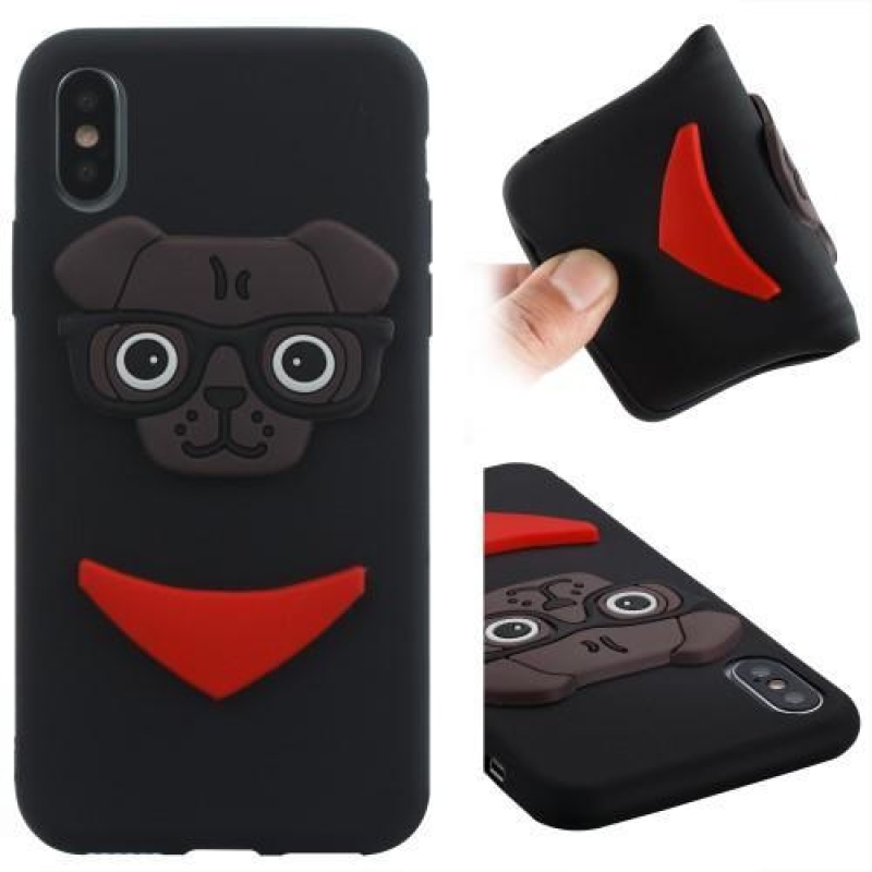 Dog 3D silikónový obal na iPhone X - čierny