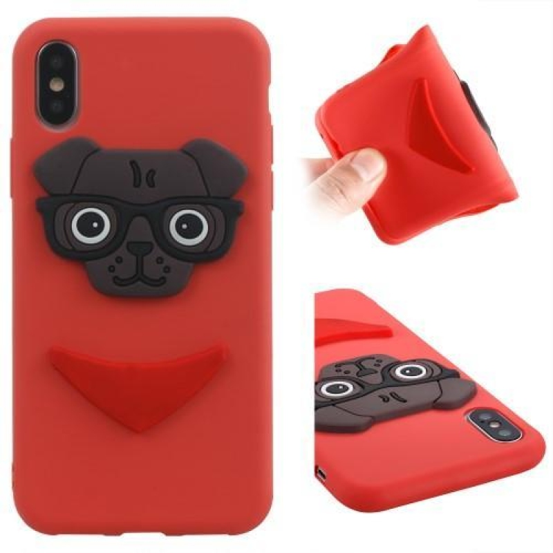 Dog 3D silikónový obal na iPhone X - červený