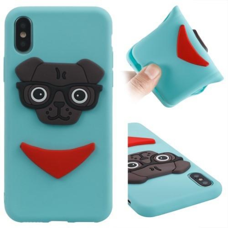 Dog 3D silikónový obal na iPhone X - modrý