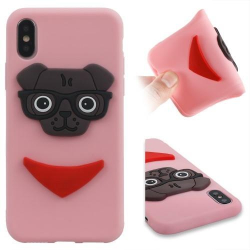 Dog 3D silikónový obal na iPhone X - ružový