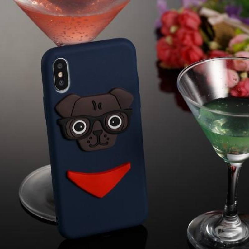 Dog 3D silikónový obal na iPhone X - tmavomodrý