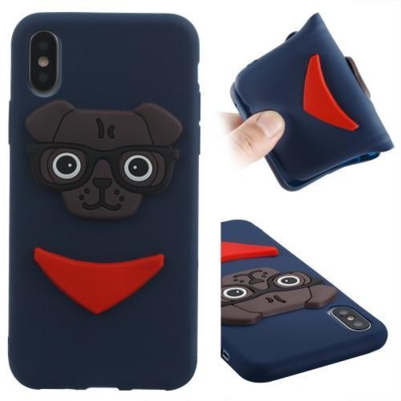 Dog 3D silikónový obal na iPhone X - tmavomodrý