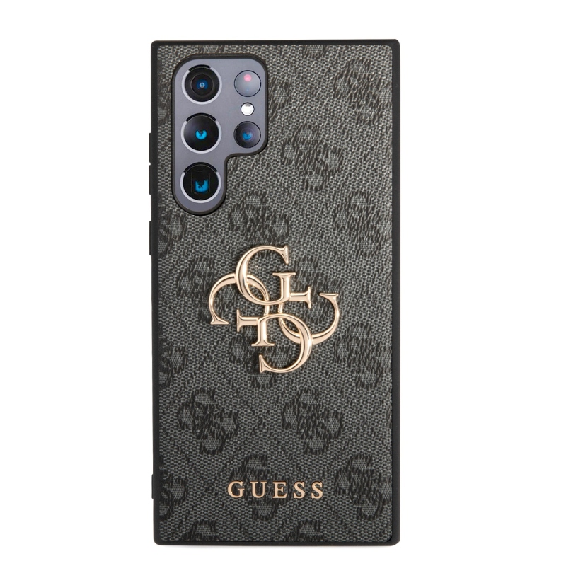 Guess PU 4G Metal Logo Zadný Kryt pre Samsung Galaxy S24 Ultra Grey