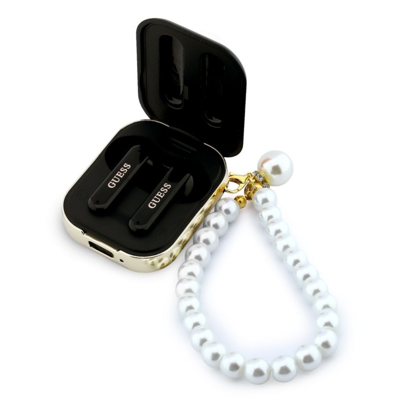 Bezdrôtové slúchadlá Guess Pearl Strap TWS – čierne