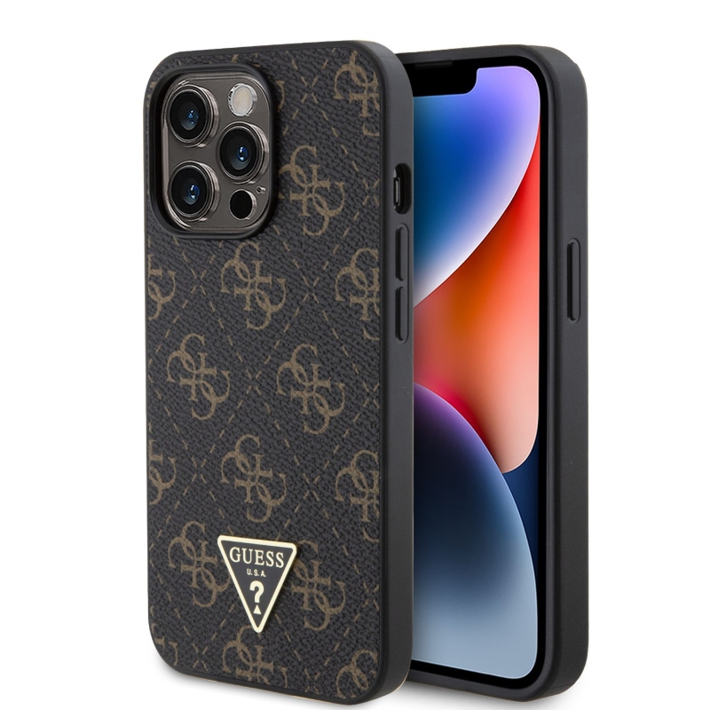 Guess PU Leather 4G Triangle Metal Logo Zadný Kryt pre iPhone 13 Pro Black