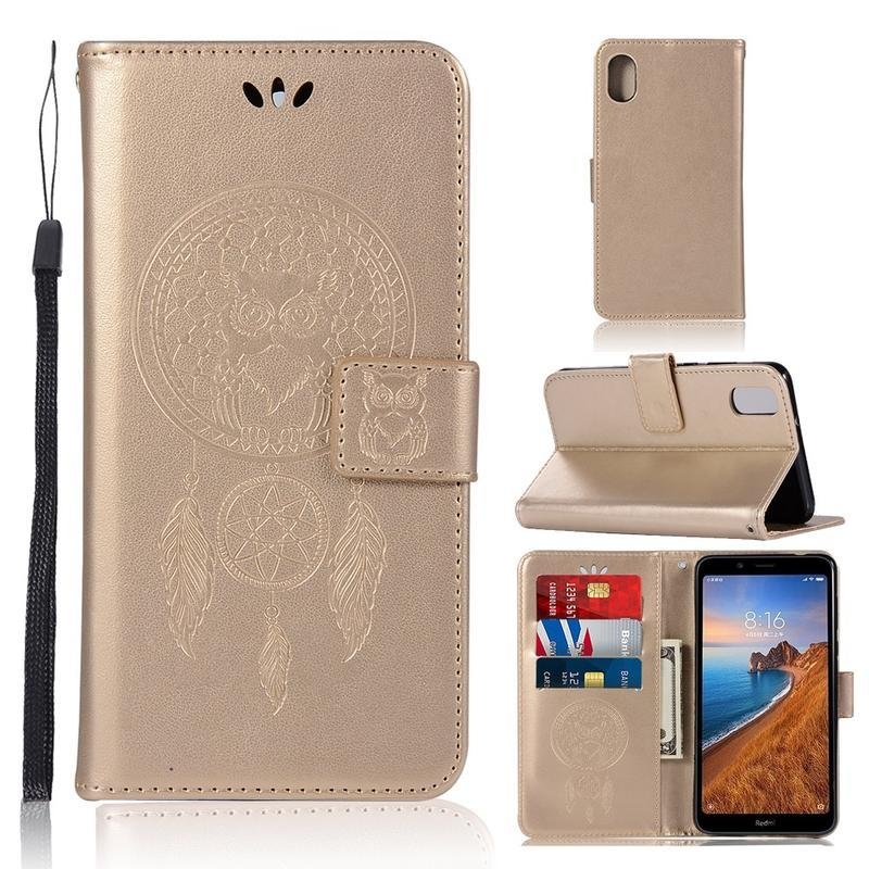 Dream PU kožené peněženkové puzdro na mobil Xiaomi Redmi 7A - zlaté
