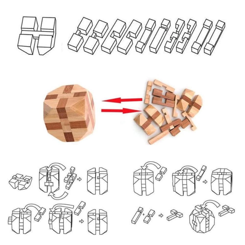 Drevený mini logický hlavolam (4,5 × 4,5 cm) pre deti aj dospelých - tvar B