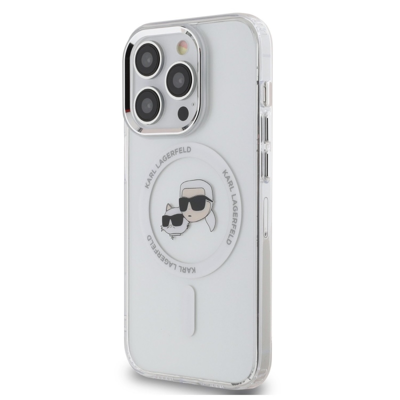 Karl Lagerfeld IML K&CH Heads Metal Frame MagSafe Zadný Kryt pre iPhone 15 Pro Transparent