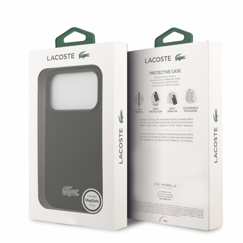 Lacoste PVC Iconic Petit Pique Metal Logo MagSafe zadný kryt pre iPhone 18 Pro, čierny