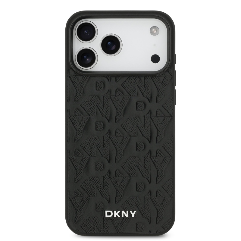 DKNY PU kožený zadný kryt Magsafe so vzorom mriežky pre iPhone 17 Pro Max Black